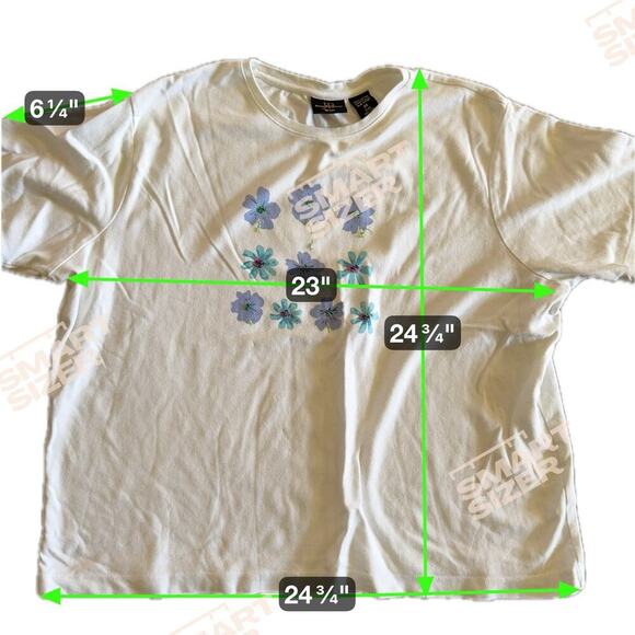 Jenny Buchanan White Cotton Basic T-Shirt Size 2X, Floral Print, Crewneck - Picture 4 of 4